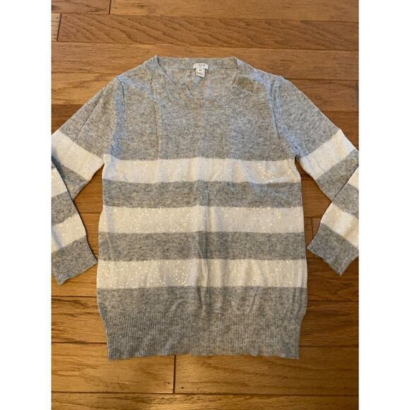 J.Crew women's Light Gray Knit Sequin lightweight Cream Striped sweater size XS - Picture 1 of 8